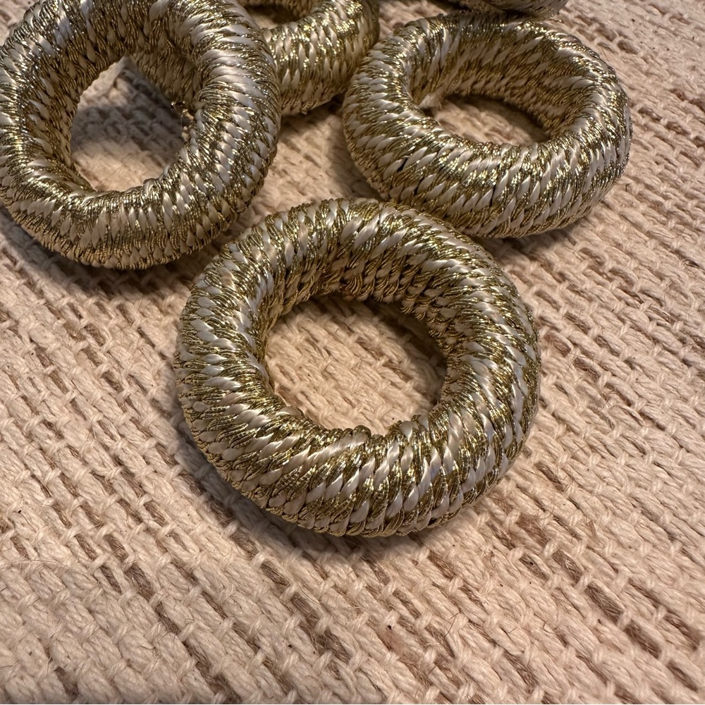 Tahari Home Handmade Indian Gold Beaded Napkin Rings Set of 4